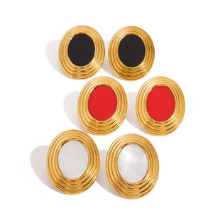 <b>Stud</b> <b>Earrings</b> Oval Geometric 18K Gold Stainless Steel Fashion Jewelry For Women - Product Image 4