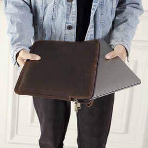 Custom Handmade Cowhide Genuine Leather <b>Men</b> Cluth <b>Bag</b> Wrist Strap Laptop Macbook Sleeve Case <b>for</b> 14.2 Inch Macbook Pro - Product Image 3