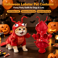 Costume de Homard Rouge 3D Amusant pour Animaux de Compagnie, Tenue de Fête d'Halloween pour Chiens et Chats, Vêtements Chauds Doublés Polaire pour Petits et Moyens Chiens et Chats