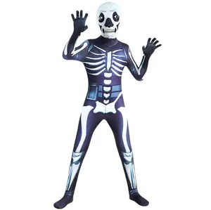 Traje para festa de halloween, adulto e crianças, corpo inteiro, esqueleto de subolmação, impressão zentai suit