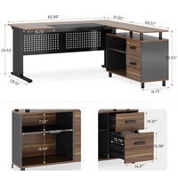 Bureau de direction de 63 pouces avec classeur, bureau d'ordinateur en forme de L avec tiroirs et étagères de rangement, bureau de meubles de bureau