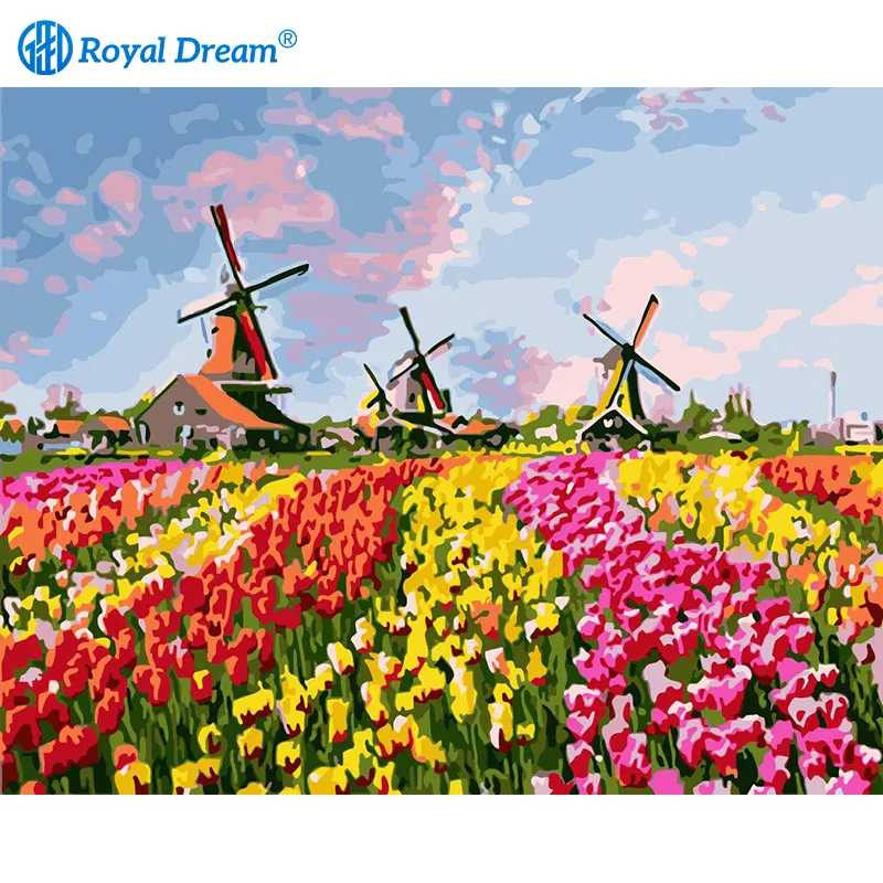 ROYALDREAM custom canvas flower landscape abstract chinese acrylic diy paint by numbers kits oil canvas painting