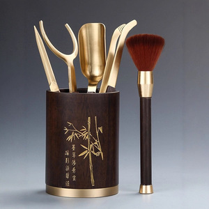 Six Gentlemen <b>Tea</b> <b>Set</b> Solid Wood Ebony Cylinder Copper Utensils Complete Kung Fu <b>Tea</b> Tools With <b>Tea</b> Knife Brush Clips - Product Image 1