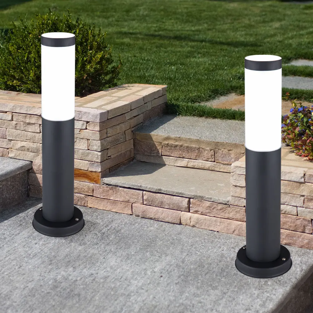 ภูมิทัศน์กระบอกสแตนเลส IP44กลางแจ้งกันน้ำ Led E27สวนสนามหญ้าแสง Bollard รอบ