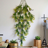 Feuilles de fougère de luxe avec petites fleurs d'hortensia, plante grimpante artificielle verte pour la décoration murale de mariages, fêtes, jardins et hôtels