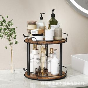Étagère de rangement de cuisine rotative en bois à double couche, étagère de bureau domestique, boîte de rangement pour épices en bois - Product Image 3