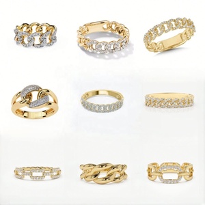เครื่องประดับชั้นดี เงินแท้ 925 สร้อยคิวบาแบบฝังเพชร แหวนชุบทอง 14k ประดับเพชรแบบพาเว่ ปี 2024 สำหรับผู้หญิง - Product Image 1