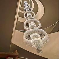 Lustre suspendu LED personnalisé en cristal K9, grand modèle, en forme de pilier rond, avec télécommande, pour projets hôteliers et banquets