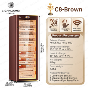 Humidor à cigares de luxe C8 avec compresseur, fonctionnement silencieux, contrôle précis de l'humidité et de la température, purification de l'air. C8, c'est la marque. - Product Image 1