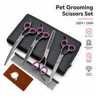 Kit de Toilettage pour Animaux : 4 Ciseaux (Droits, Courbes, Démêlants, Effilants) avec Peigne et Étui – Accessoires Essentiels pour le Toilettage des Animaux