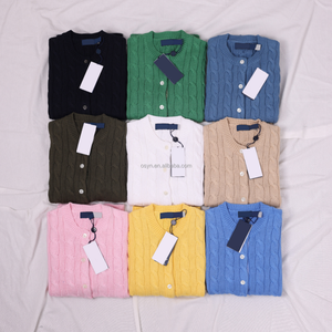 Cardigan en coton pur tricoté avec broderie queue de cheval – Pulls décontractés pour femme avec code QR - Product Image 1