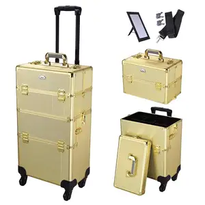 2in1 Aluminum Makeup Train Case Rolling Travel Salon Nail Trolley Cosmetic Hairdressing Vanity Storage Organizer eva cosmetic ca