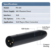 Adaptateur audio en métal 48V Phantom Power Mini XLR 4 broches vers XLR mâle 3 broches pour microphones à condensateur