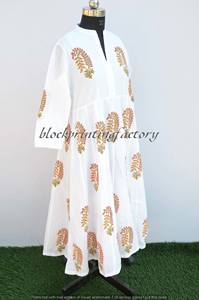 Vestido largo de algodón con estampado a mano para mujer, túnica larga de verano, ropa informal, Kurti - Product Image 3