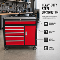 Armoire à outils mobile robuste à 7 tiroirs avec armoire latérale verrouillable, chariot à outils roulant pour garage et atelier