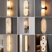 Lámpara de Pared Cilíndrica de Mármol Negro Dorado, Base Acanalada de Cobre/Hierro, LED Regulable, Estilo Francés de Lujo Ligero