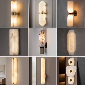Lámpara de Pared Cilíndrica de Mármol Negro y Dorado, Lámpara de Pared de Alabastro con Base Acanalada de Latón, LED para Hotel, Dormitorio, Pasillo - Product Image 2