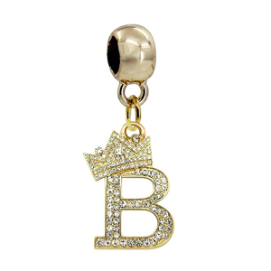 Pulsera Europea DIY con Incrustaciones de Metal, Diamantes de Imitación, Cristal, <span class=keywords><strong>Capital</strong></span>, Colgante, 26 Letras, Corona Inglesa - Product Image 3