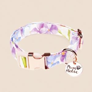 Collier pour chien en coton doux imprimé de fleurs, taille S, élégant, moderne, personnalisé, accessoire pour animaux de compagnie durable - Product Image 1