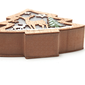 Décoration de Noël en bois avec sapin, Père Noël et rennes, LED jaunes, pour la maison et le bureau, artisanat en buis avec boîtier de commande manuel - Product Image 4