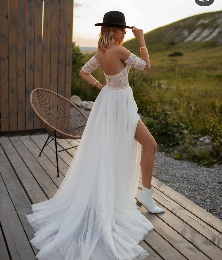 13161#A-Line Simple Wedding Dresses Sweetheart Backless Half Sleeves Lace  Applique Split Boho Civil Chiffon Wedding Bridal Gown| Alibaba.com