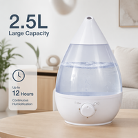 Humidificateur Électrique de Bureau à Brume Froide, Commande par Bouton, Capacité 2,5 L, en Plastique, Garantie 1 An, Utilisation Bureau et Maison, Stérilisation