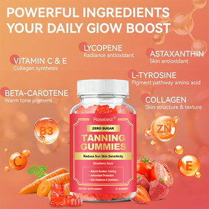 Individuelles Logo Natürlicher Erdbeergeschmack Beta-Carotin Lycopin und <span class=keywords><strong>Astaxanthin</strong></span> Selbstbräuner-Gummis Nahrungsergänzungsmittel für Strahlende Haut - Product Image 2