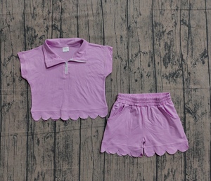 GSSO3378 Conjunto de Ropa de Verano para Niña, Diseño Personalizado, Color Rosa y Morado, Estampado Sólido, Pijama de Manga Corta para Niña, Venta al Por Mayor - Product Image 1