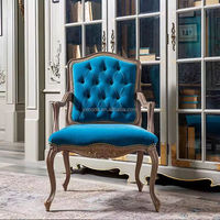 Fauteuil de loisirs en velours bleu sculpté classique Tissu de velours Tissu de broderie de salon Fauteuil de chaise de canapé simple