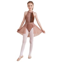 Disfraz de Baile sin Mangas para Niñas, Ropa Elegante con Diamantes de Imitación sin Espalda, Vestido de Baile Lírico, de 6 a 16 Años