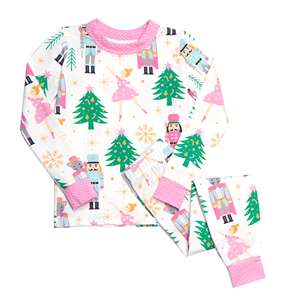 Conjunto de Ropa de Boutique para Niñas, Pijamas con Estampado de Cascanueces Navideños al por Mayor, Color Rosa - Product Image 1