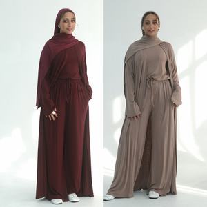 Vêtements islamiques <span class=keywords><strong>Ensemble</strong></span> de vêtements de détente pour femmes 3 pièces Mode décontractée Couleur unie Cardigan Haut <span class=keywords><strong>Pantalon</strong></span> <span class=keywords><strong>Ensemble</strong></span> Jersey <span class=keywords><strong>Femme</strong></span> musulmane Abaya <span class=keywords><strong>Ensemble</strong></span> - Product Image 3