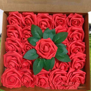 25 قطعة/مجموعة زهور اصطناعية رائجة البيع من الفوم بحجم 8 سم، زهور وردية من البولي إيثيلين مع أوراق لتزيين الكعك، رؤوس زهور الورد - Product Image 1