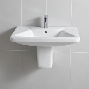 Vistaar Capri White Ceramic Square Half Pedestal Wash Basin Sink Stand For Villa India Export Design - Product Image 1