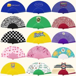 9 Inch Advertising Customize PP/<b>PS</b> Material Plastic Handle Folding Fabric Hand Fans Printing Design Pattern Business Gift - Product Image 1