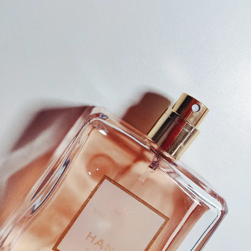 Frasco de vidro transparente para perfume, frasco de vidro retangular de luxo com rótulo, 30ml, 50ml, rosa e plana, frasco de perfume de 100ml