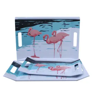 Grosir Flamingo melayani nampan 3 buah 11 "12" 15 "plastik melamin menangani layanan baki Set untuk Hotel restoran rumah