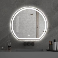 Miroir de maquillage en verre LED anti-buée, fonctionnalité intelligente à écran tactile, design semi-circulaire, style moderne minimaliste, mural