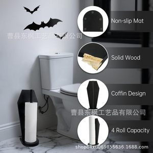 Portarrollos de papel higiénico estilo ataúd gótico, diseño de madera independiente en color negro para baño - Product Image 4
