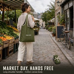 Custom Logo <b>Foldable</b> Olive Green Cotton Canvas Tote <b>Bag</b> Reusable Shoulder Grocery Shopping <b>Bag</b> for Promotion Gift - Product Image 5