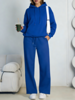 Ensemble décontracté pour femme : pull à capuche en maille torsadée style français et pantalon de survêtement respirant à jambes larges avec cordon de serrage élastique