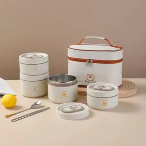 Bento Lunch Box für Kinder Vorrats behälter für Lebensmittel Thermal Double Wall Isolierter Edelstahl und Kunststoff Round Dual Tier 120