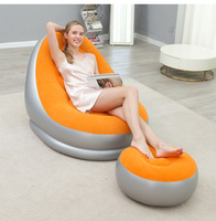 Fauteuil de relaxation gonflable moderne et épaissi, portable et pliable, avec repose-pieds et revêtement floqué, pour chambre et extérieur