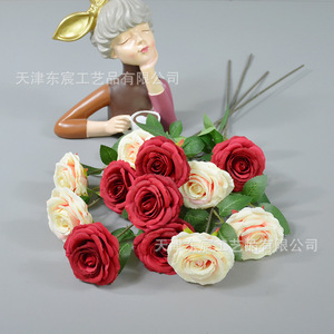 Dongchen Crafts Simulated Rose 3-Headed Single Stem <b>Artificial</b> <b>Flower</b> For Home Wedding Decoration - Product Image 3