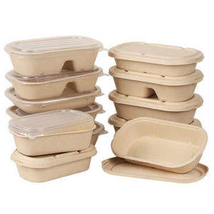 Food Grade Natural Bagasse 750mL Rectangular <b>Takeaway</b> <b>Container</b> with Lid Leakproof Eco Friendly Compostable Box for Restaurant - Product Image 1