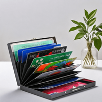 Dompet Kartu Kredit RFID Blocking Stainless Steel 10 Slot dengan Tombol Logam, Logo Custom, Hadiah Promosi Perusahaan, OEM