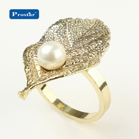 Bague de serviette en forme de feuille, couleur or perle