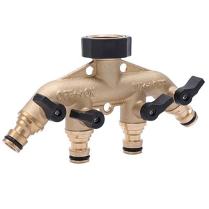 4 Way Solid Brass Tap Garden Hose Splitter Outdoor Utility Hose <b>Connector</b> With Individual On/Off Valves and <b>Quick</b> Connectors - Product Image 3