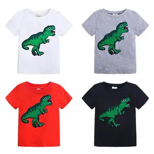 Karikatür pullu bebek erkek T Shirt yaz çocuk çocuk erkek şort kollu elbise erkek T Shirt dinozor üstleri