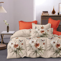 Ensemble de housse de couette imprimé de luxe 4 pièces personnalisé 100% tissu en microfibre de polyester motif floral 300TC écologique confortable